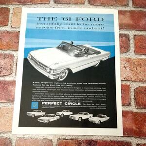 Ford -‎ Family Perfect Circle Convertible Cars - 1961 Vtg 60s B&W Blue PRINT AD